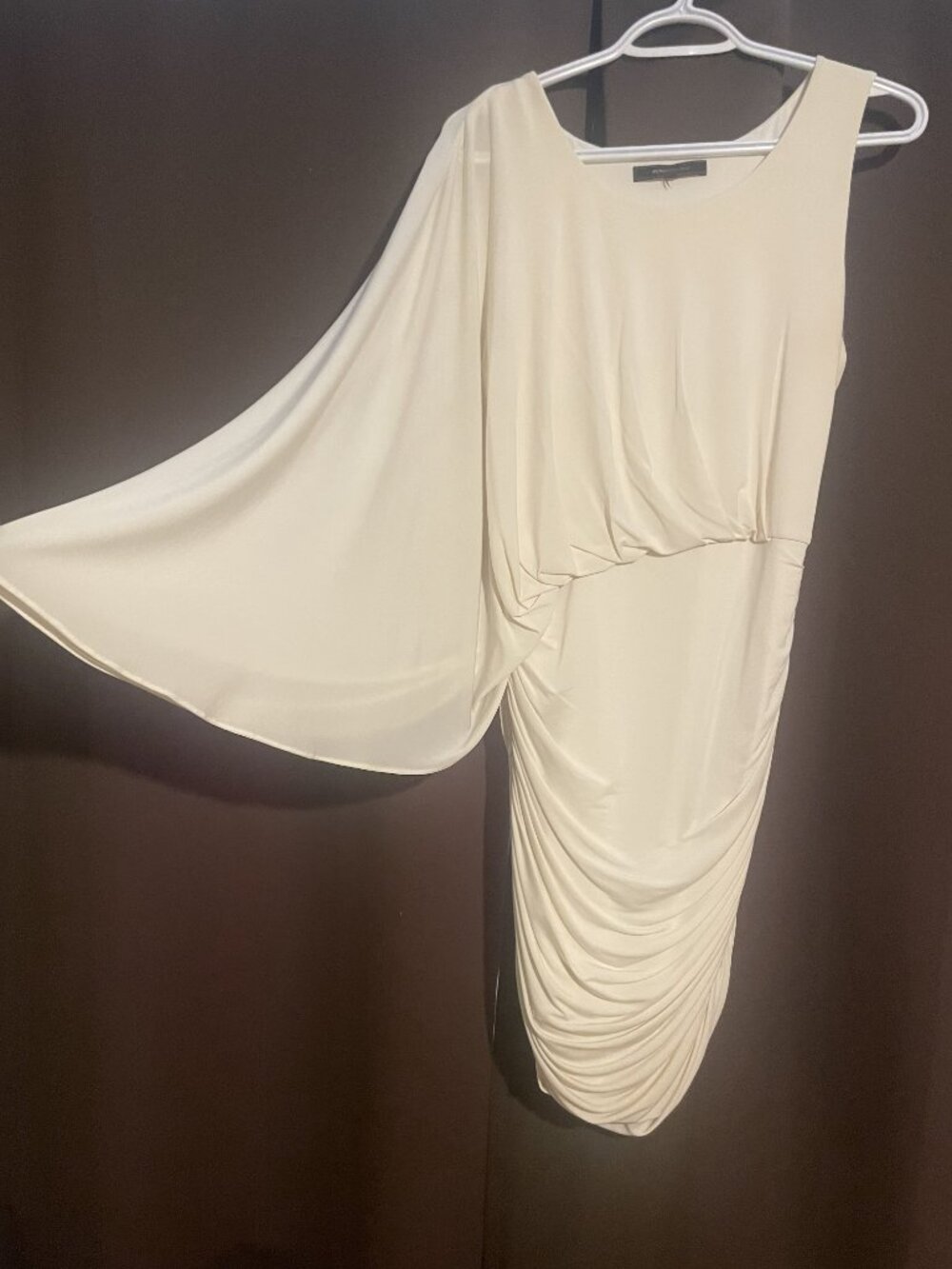 BCBGMaxAzria Venus Draped Dress in Gardenia White /One-Shoulder Mini Dress - Picture 2 of 3